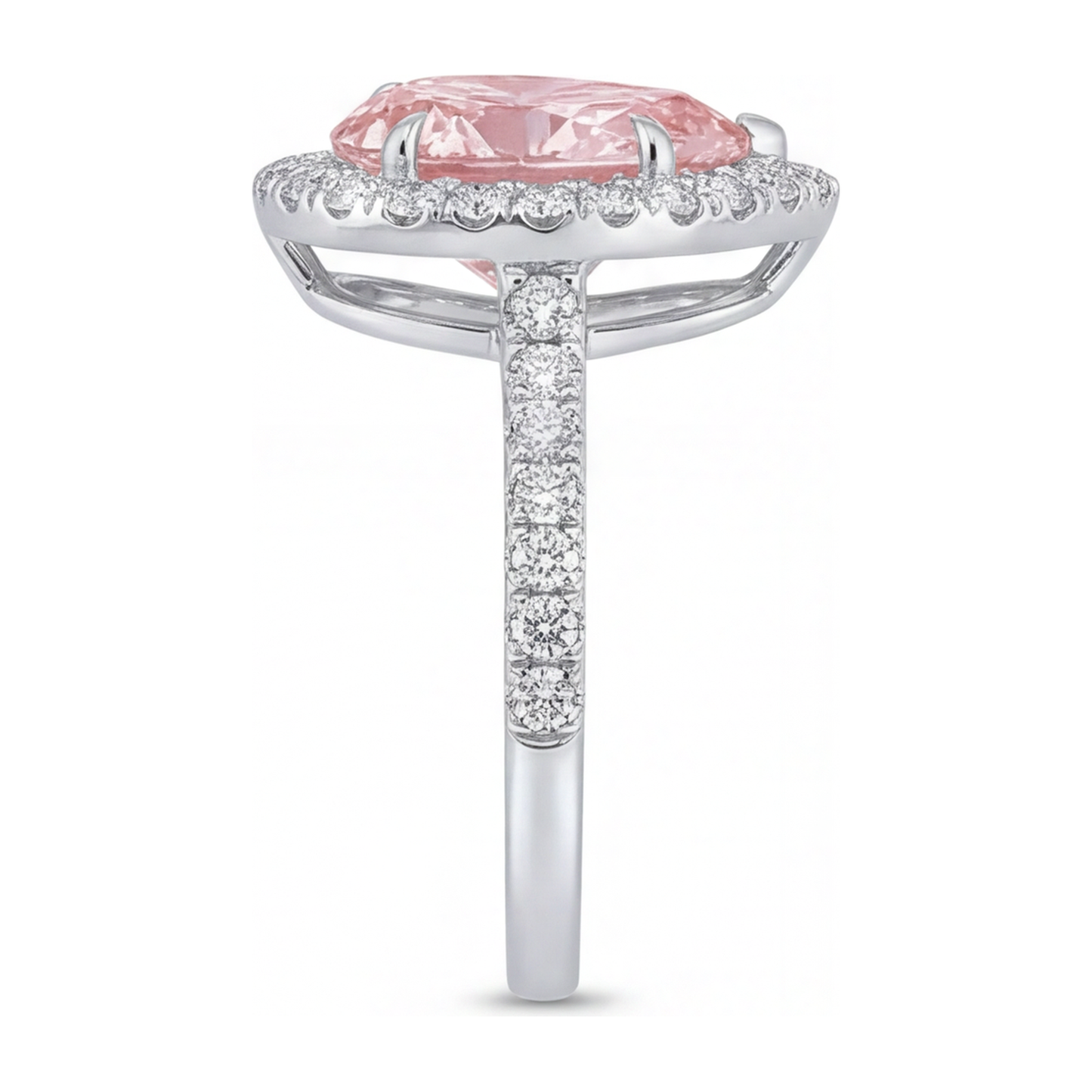 Verlobungsring mit rosa Diamant 3,5 Karat im Labor gezüchtet Tropfenschliff Halo 14 Karat Weißgold