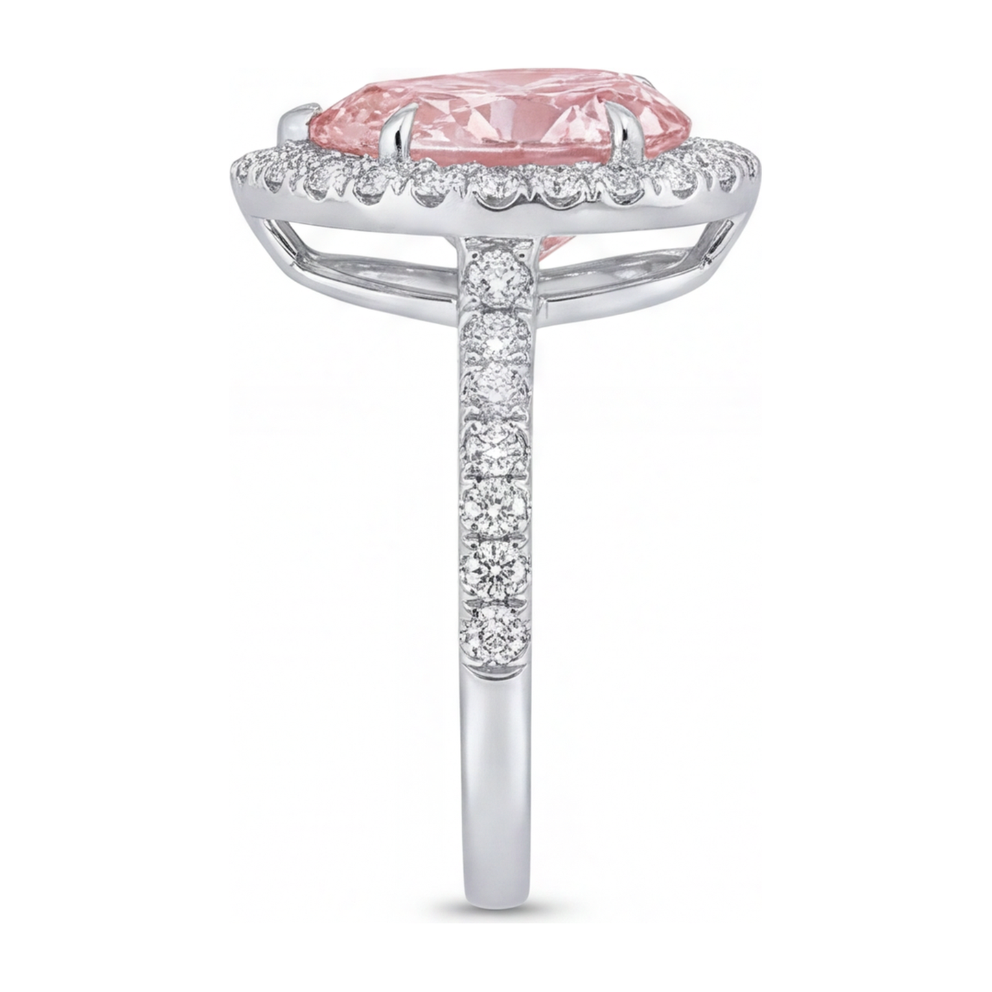 Verlobungsring mit rosa Diamant 3,5 Karat im Labor gezüchtet Tropfenschliff Halo 14 Karat Weißgold