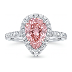 Verlobungsring mit rosa Diamant 3,5 Karat im Labor gezüchtet Tropfenschliff Halo 14 Karat Weißgold