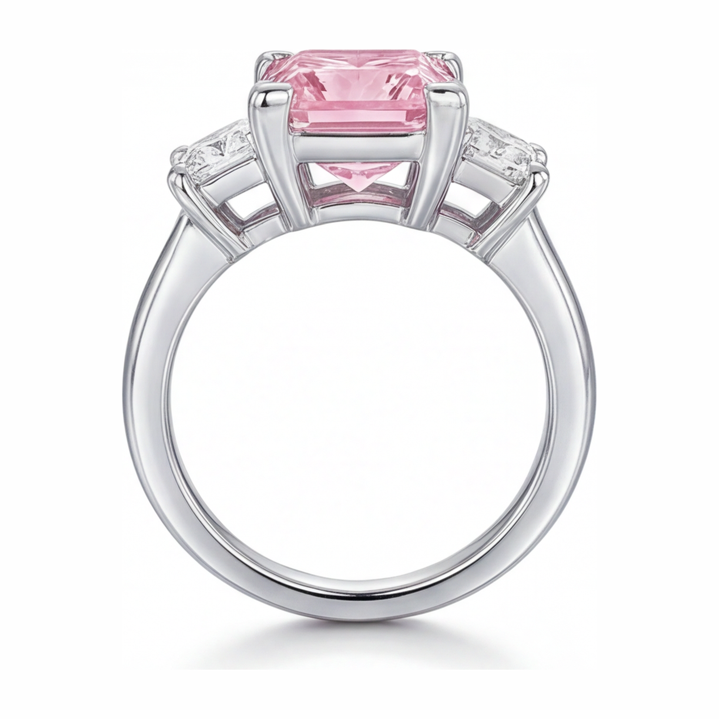 Pinkfarbener Diamantring, 3,5 Karat, im Labor gezüchtet, Princess-Schliff, Dreistein, 14 Karat Weißgold