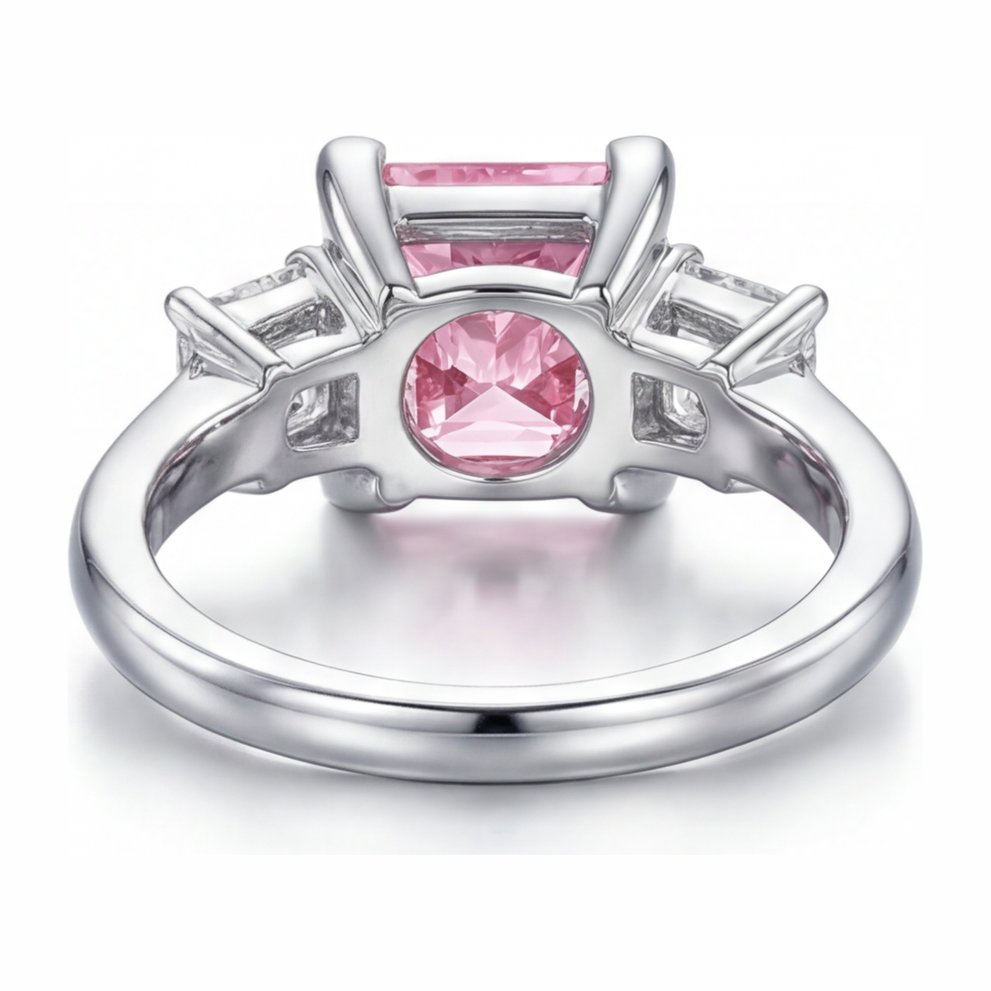 Pinkfarbener Diamantring, 3,5 Karat, im Labor gezüchtet, Princess-Schliff, Dreistein, 14 Karat Weißgold