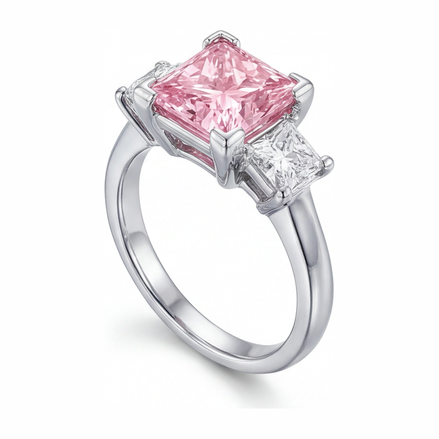 Pinkfarbener Diamantring, 3,5 Karat, im Labor gezüchtet, Princess-Schliff, Dreistein, 14 Karat Weißgold