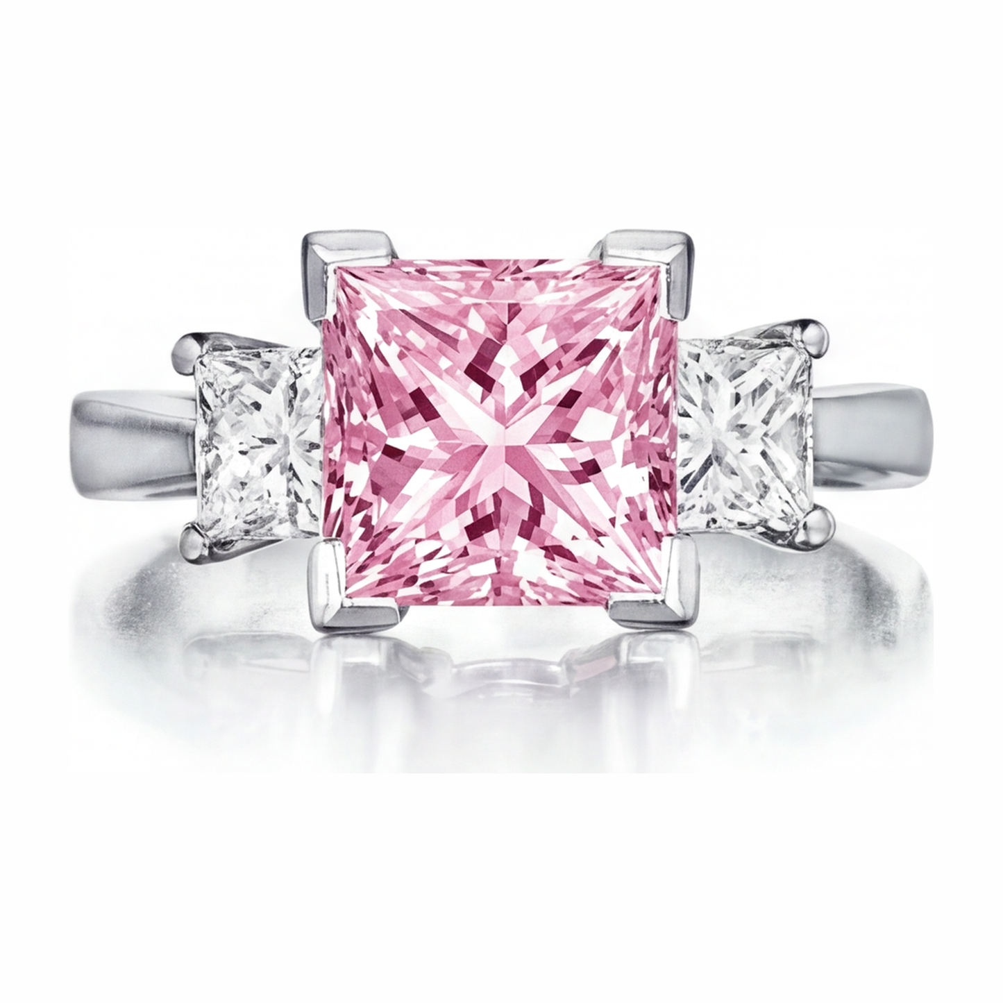 Pinkfarbener Diamantring, 3,5 Karat, im Labor gezüchtet, Princess-Schliff, Dreistein, 14 Karat Weißgold