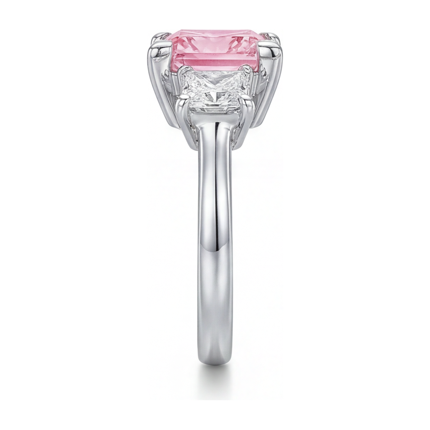 Pinkfarbener Diamantring, 3,5 Karat, im Labor gezüchtet, Princess-Schliff, Dreistein, 14 Karat Weißgold