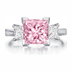 Pinkfarbener Diamantring, 3,5 Karat, im Labor gezüchtet, Princess-Schliff, Dreistein, 14 Karat Weißgold