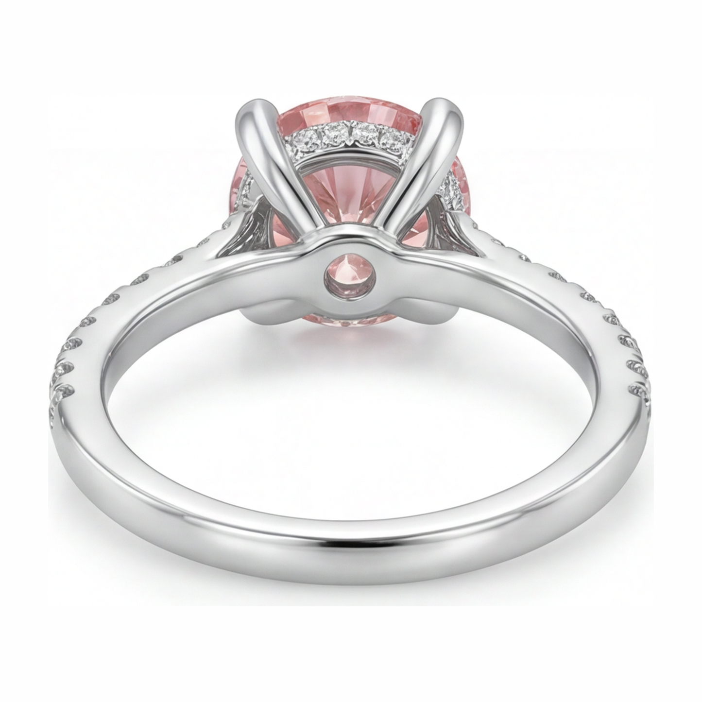 Rosa Diamantring 3,5 Karat im Labor gezüchtet, rund, Pavé, 14 Karat Weißgold