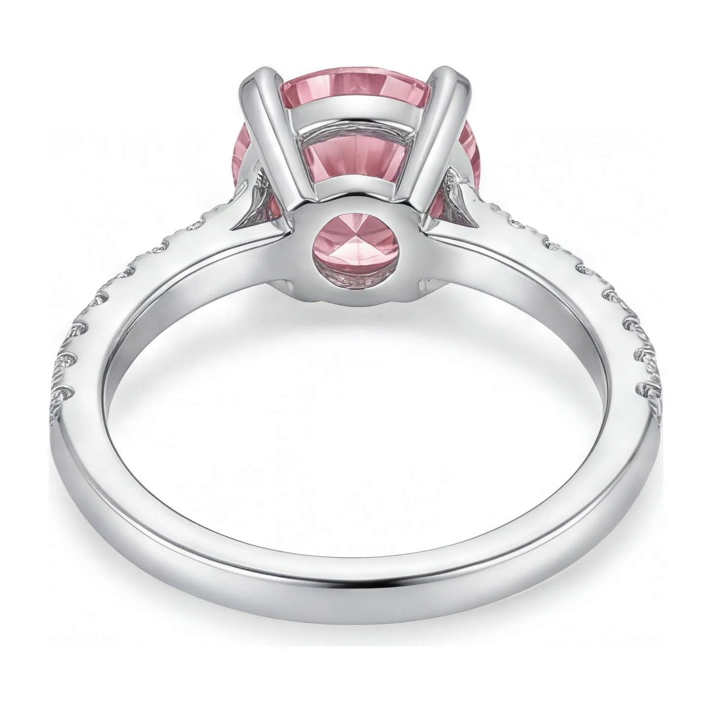 Verlobungsring mit rosa Diamant, 3,5 Karat, im Labor gezüchtet, Rundschliff, Pavé, Kathedrale, 14 Karat Weißgold