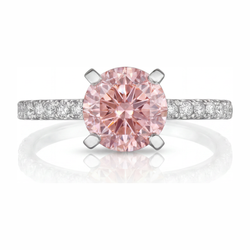 Rosa Diamantring 3,5 Karat im Labor gezüchtet, rund, Pavé, 14 Karat Weißgold