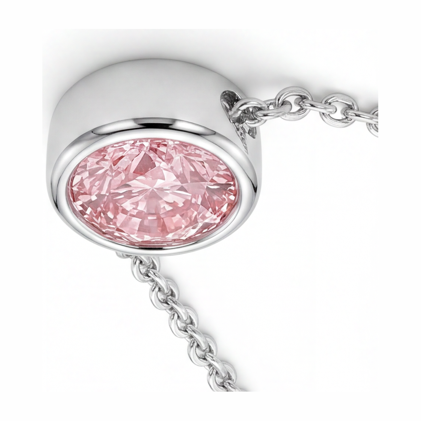 Halskette mit rosa Diamant, 3,5 Karat, im Labor gezüchtet, runder Lünetten-Anhänger, 14 Karat Weißgold