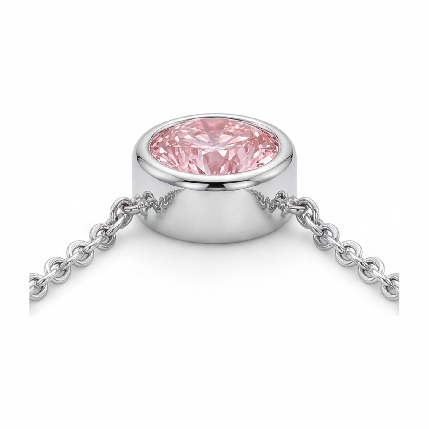 Halskette mit rosa Diamant, 3,5 Karat, im Labor gezüchtet, runder Lünetten-Anhänger, 14 Karat Weißgold