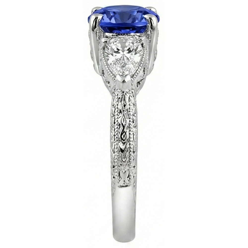 3.50 Karat Ring runder Tansanit und Trillion Diamanten 3-Stein-Schmuck