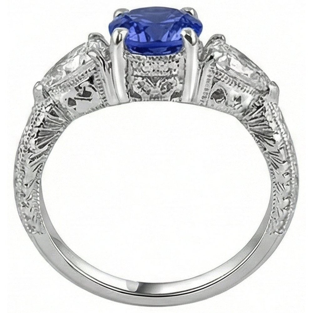 3.50 Karat Ring runder Tansanit und Trillion Diamanten 3-Stein-Schmuck