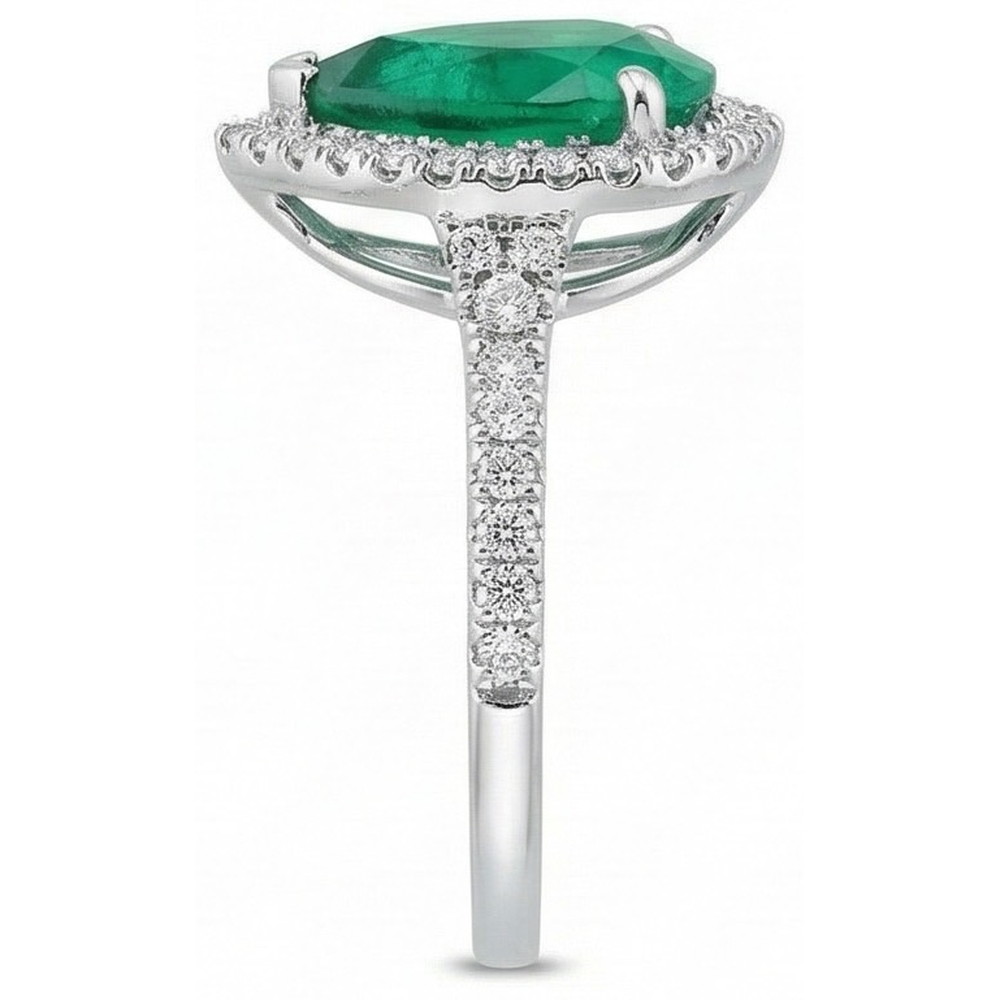 3.50 ct Ehering mit grünem Smaragd und Diamant im Birnenschliff
