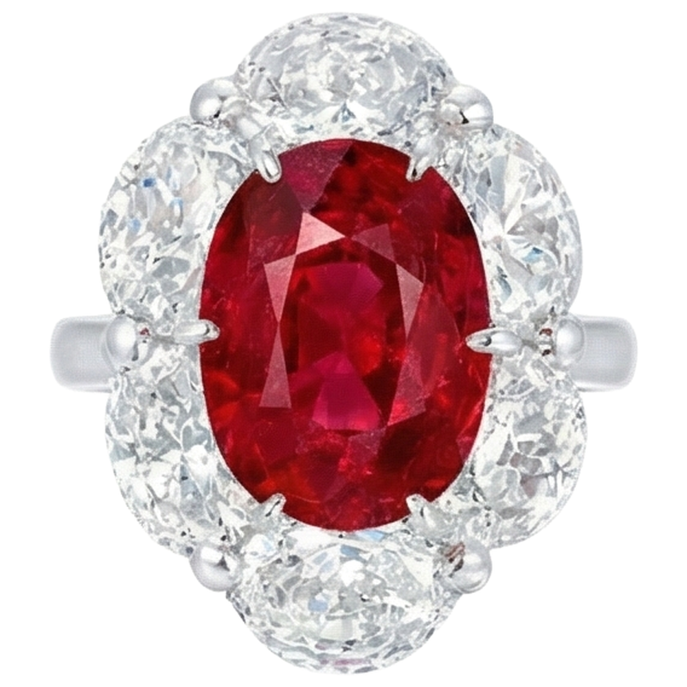 echter oval rubin 3.60Karat ring Vorderansicht