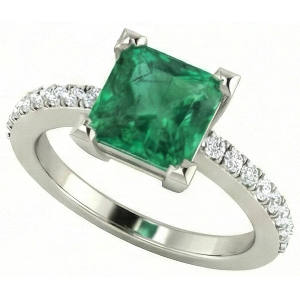 3.65 ct grüner Smaragd mit Diamantring Weißgold 14K