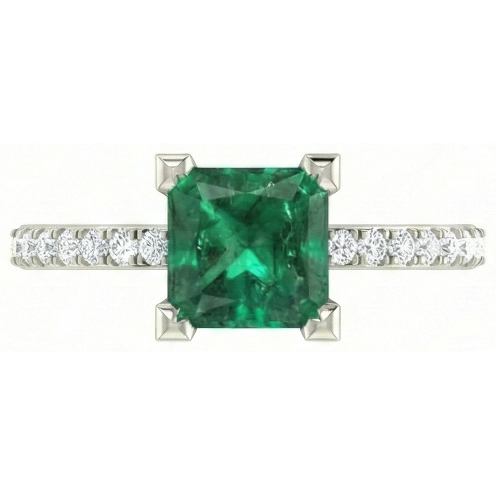 3.65 ct grüner Smaragd mit Diamantring Weißgold 14K