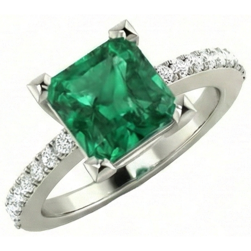3.65 ct grüner Smaragd mit Diamantring Weißgold 14K