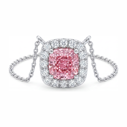 Halskette mit rosa Diamant 3,75 Karat im Labor gezüchtet Kissen-Halo-Anhänger 14 Karat Weißgold