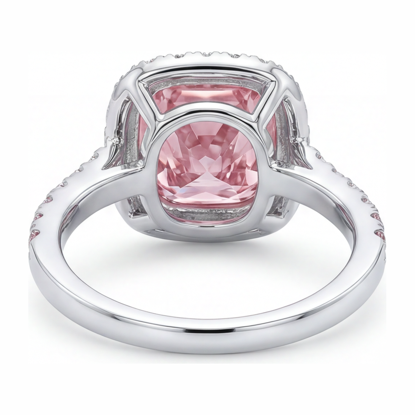 Im Labor gezüchteter rosa Diamant, 3,75 Karat, Halo-Ring im Kissenschliff, 14 Karat Weißgold