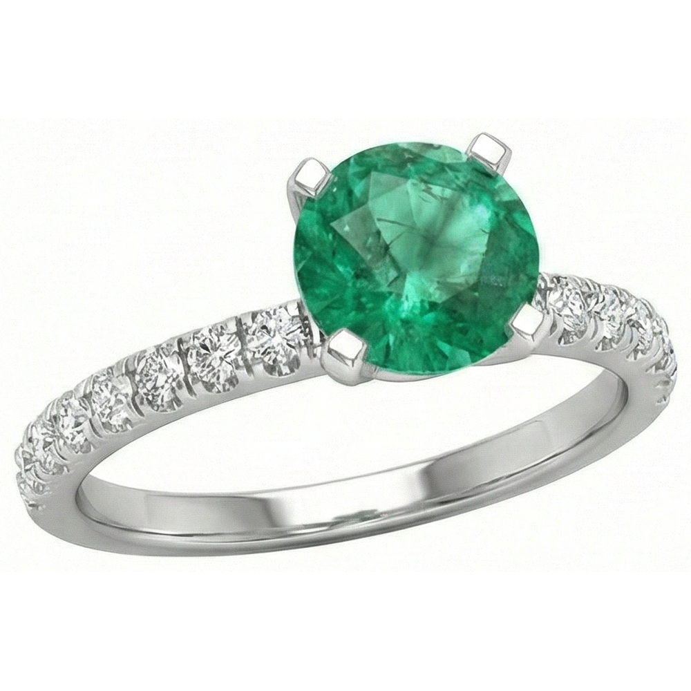 3.80 Karat Grüner Smaragd und Diamanten Ring Weißgold 14K