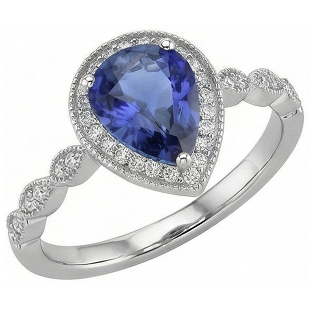 Birnen-Schliff Blauer Saphir Ring in 14 Karat Weißgold – Hauptansicht