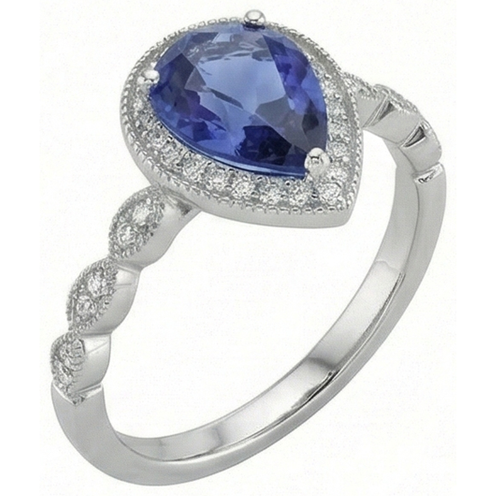 Birnen-Schliff Blauer Saphir Ring in 14 Karat Weißgold – Seitenansicht