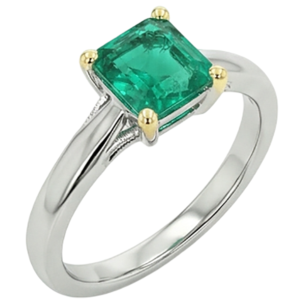 Erdgewonnener Kolumbianischer Smaragd Farbstein-Ring 3 Karat Zweifarbiges 14K Gold – Frontansicht
