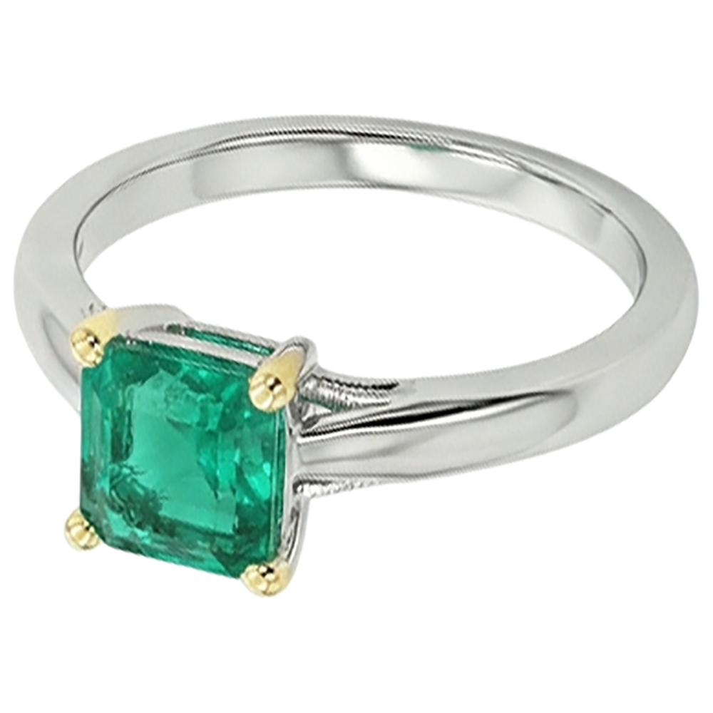 Treppen-Schliff Kolumbianischer Smaragd Ring in Zweifarbiges 14K Gold – Seitenansicht
