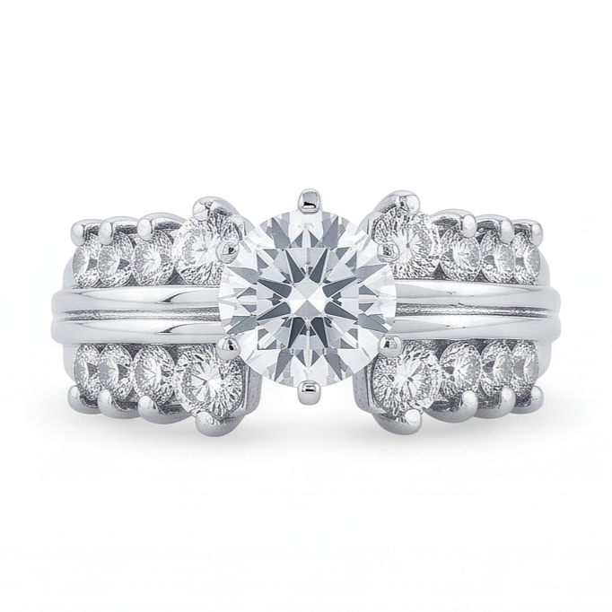 3 Karat Runder Natürliche Diamant-Jubiläumsring Im Antikstil Weißgold 14k