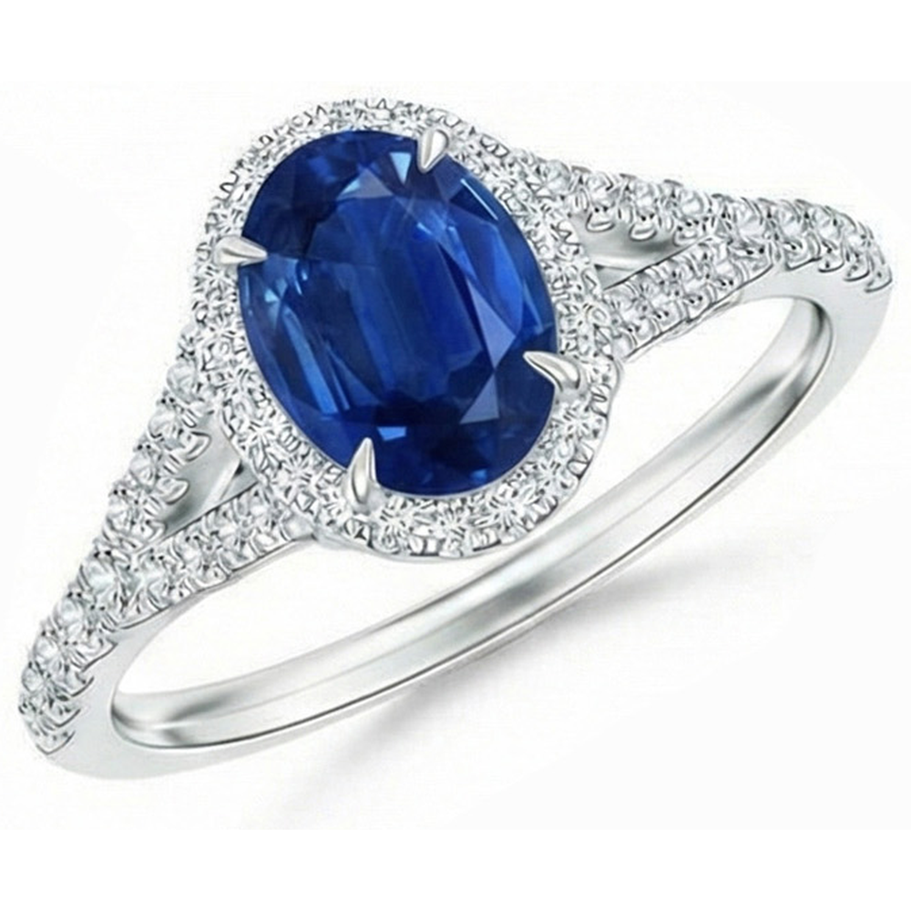 3 Karat Saphir und Diamanten Ring Weißgold 14K Krappenset