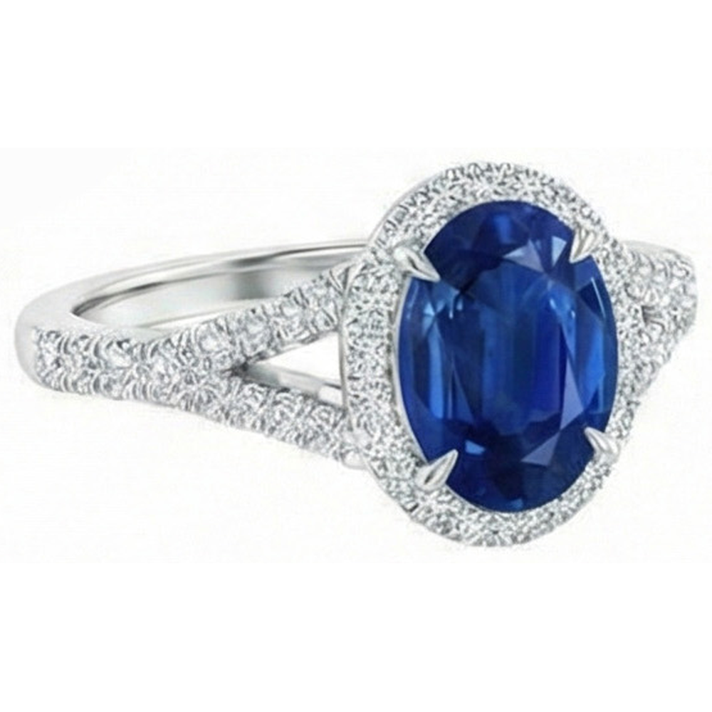 3 Karat Saphir und Diamanten Ring Weißgold 14K Krappenset