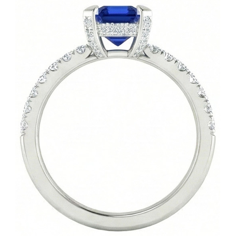 3 Karat Smaragd und runder Ceylon-Saphir-Diamant-Ring-Krapfen-Set