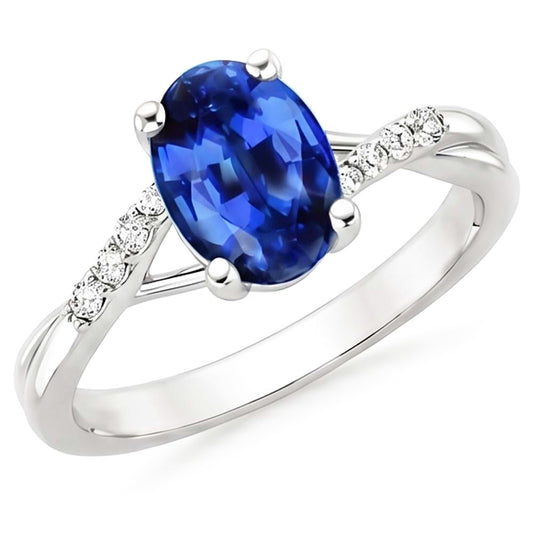 3 Karat Sri Lanka Blauer Saphir Diamant Ehering Weißgold 14K