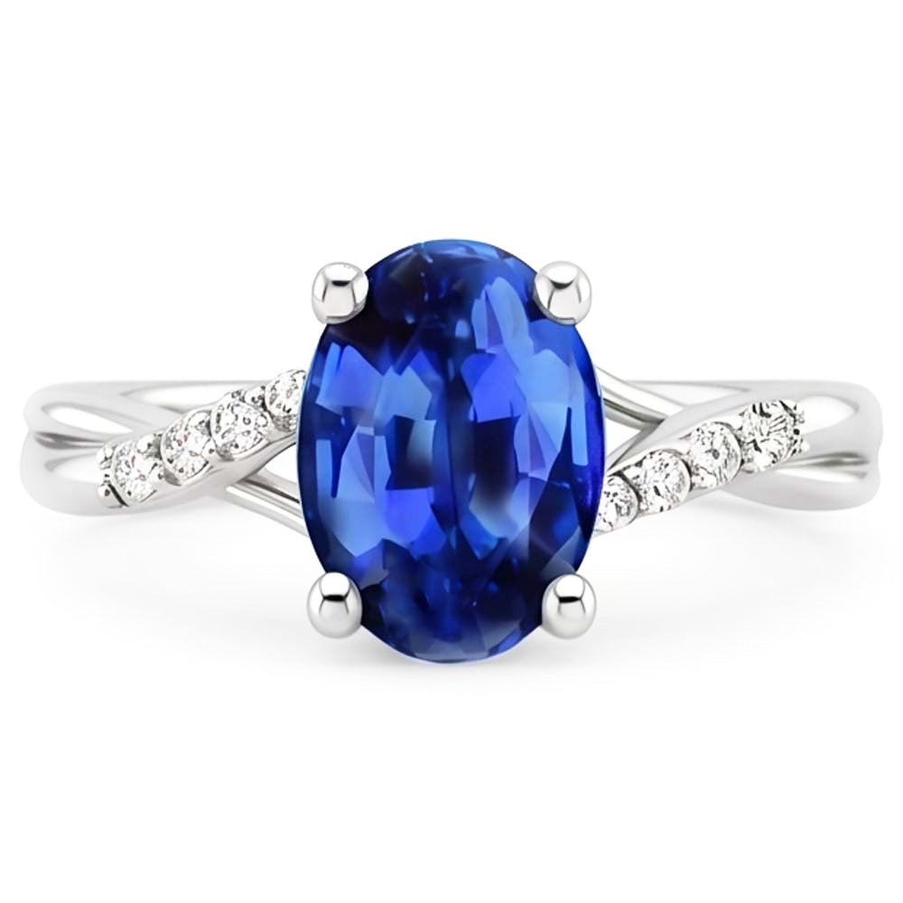 3 Karat Sri Lanka Blauer Saphir Diamant Ehering Weißgold 14K