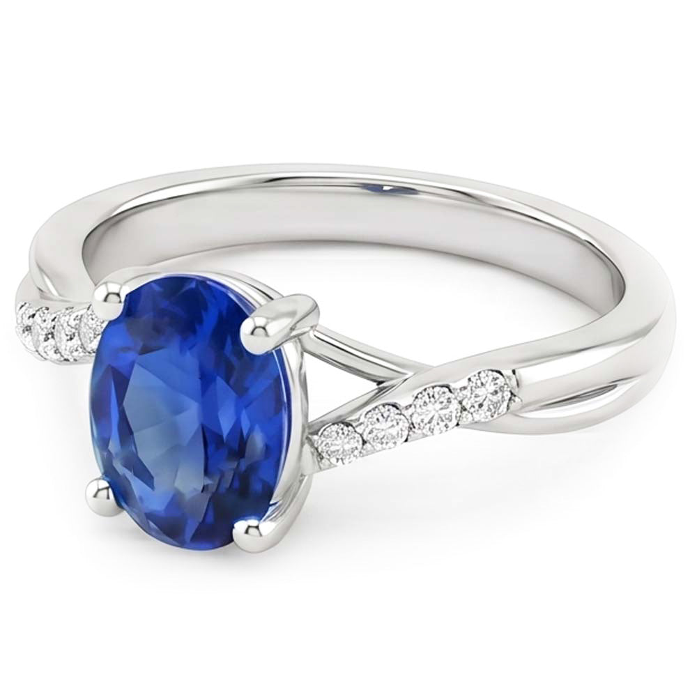 3 Karat Sri Lanka Blauer Saphir Diamant Ehering Weißgold 14K