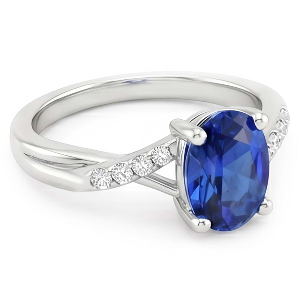 3 Karat Sri Lanka Blauer Saphir Diamant Ehering Weißgold 14K