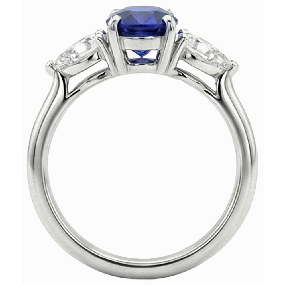 3 Karat drei Steine Oval tiefblauer Saphir & Birnendiamanten