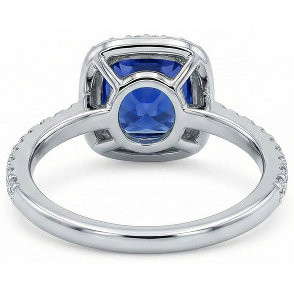 3 Kt. Ceylon Saphir Halo Diamant Ehering massiv Weißgold 14K