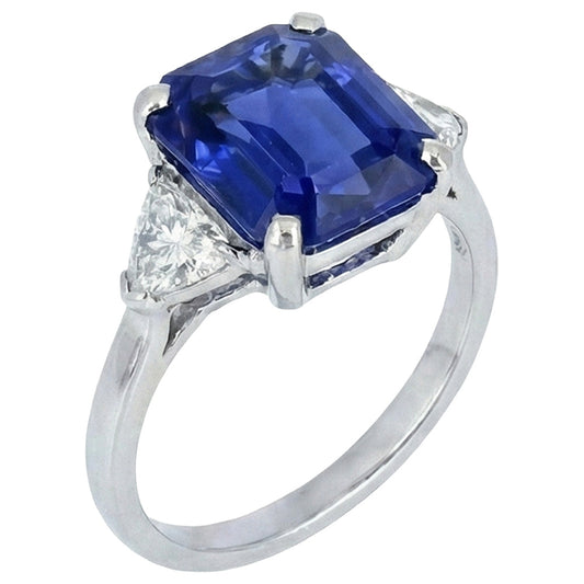 3 Stein Blauer Saphir Ring Smaragd & Trapezoid Natürlicher Diamant ( nicht im Labor gezüchtet )en 3,50 Karat