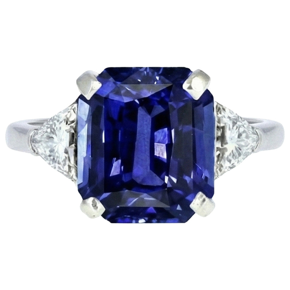 3 Stein Blauer Saphir Ring Smaragd & Trapezoid Natürlicher Diamant ( nicht im Labor gezüchtet )en 3,50 Karat