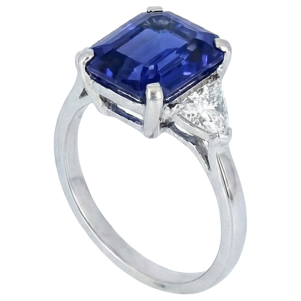 3 Stein Blauer Saphir Ring Smaragd & Trapezoid Natürlicher Diamant ( nicht im Labor gezüchtet )en 3,50 Karat