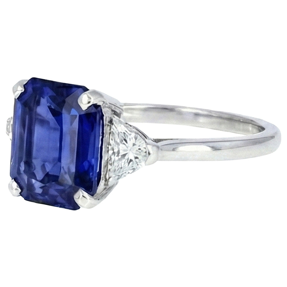 3 Stein Blauer Saphir Ring Smaragd & Trapezoid Natürlicher Diamant ( nicht im Labor gezüchtet )en 3,50 Karat