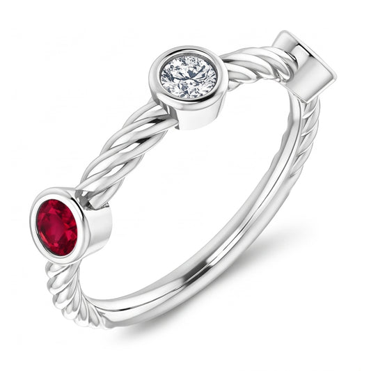 3 Stein Diamant Rubin Ring 0.90 Karat Seil Twisted Schmuck Neu