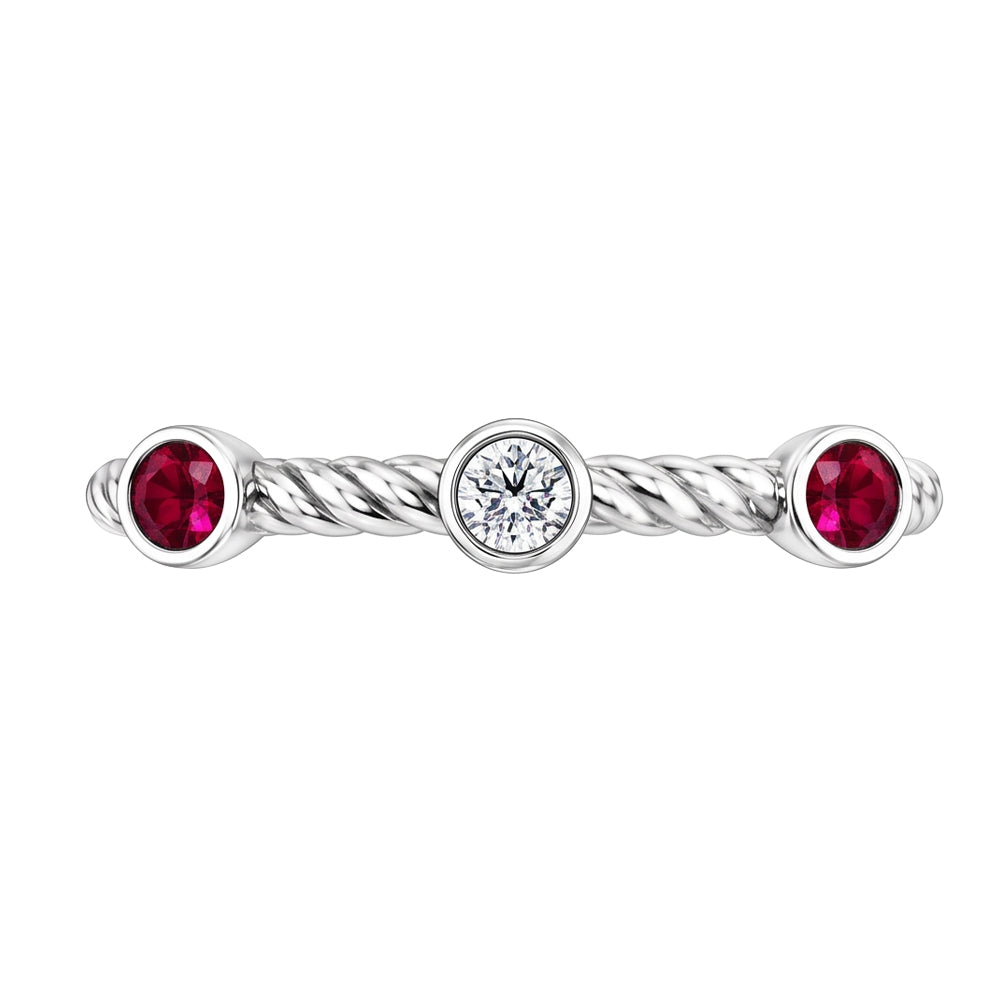3 Stein Diamant Rubin Ring 0.90 Karat Seil Twisted Schmuck Neu