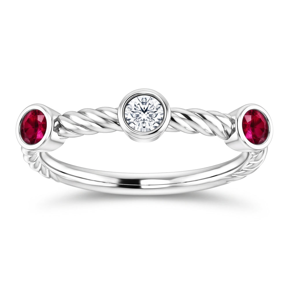 3 Stein Diamant Rubin Ring 0.90 Karat Seil Twisted Schmuck Neu