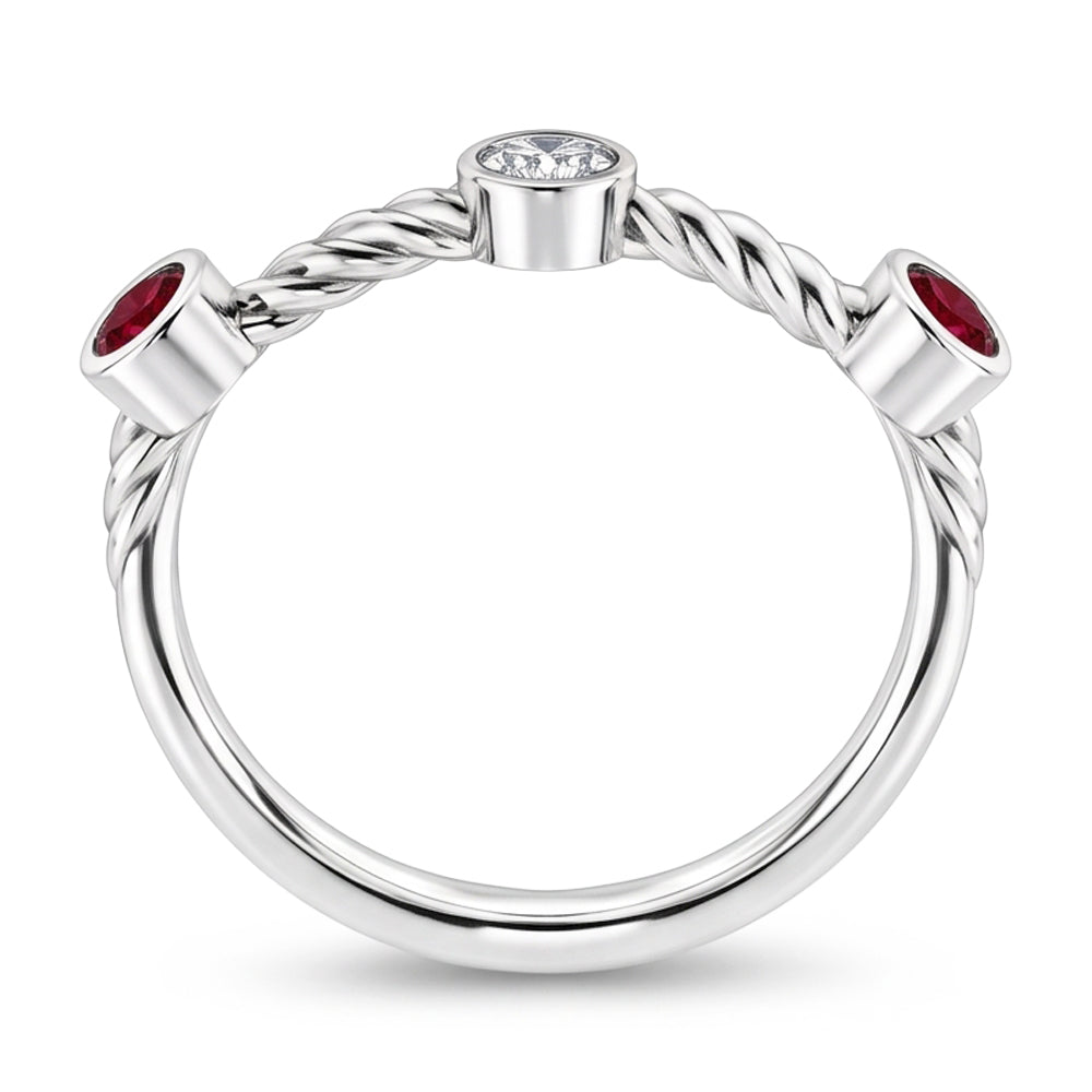 3 Stein Diamant Rubin Ring 0.90 Karat Seil Twisted Schmuck Neu