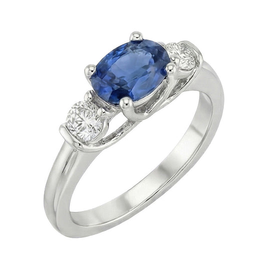 3 Stein Diamant & blauer Saphir Ring 2,25 Karat Gold U Krappenfassung
