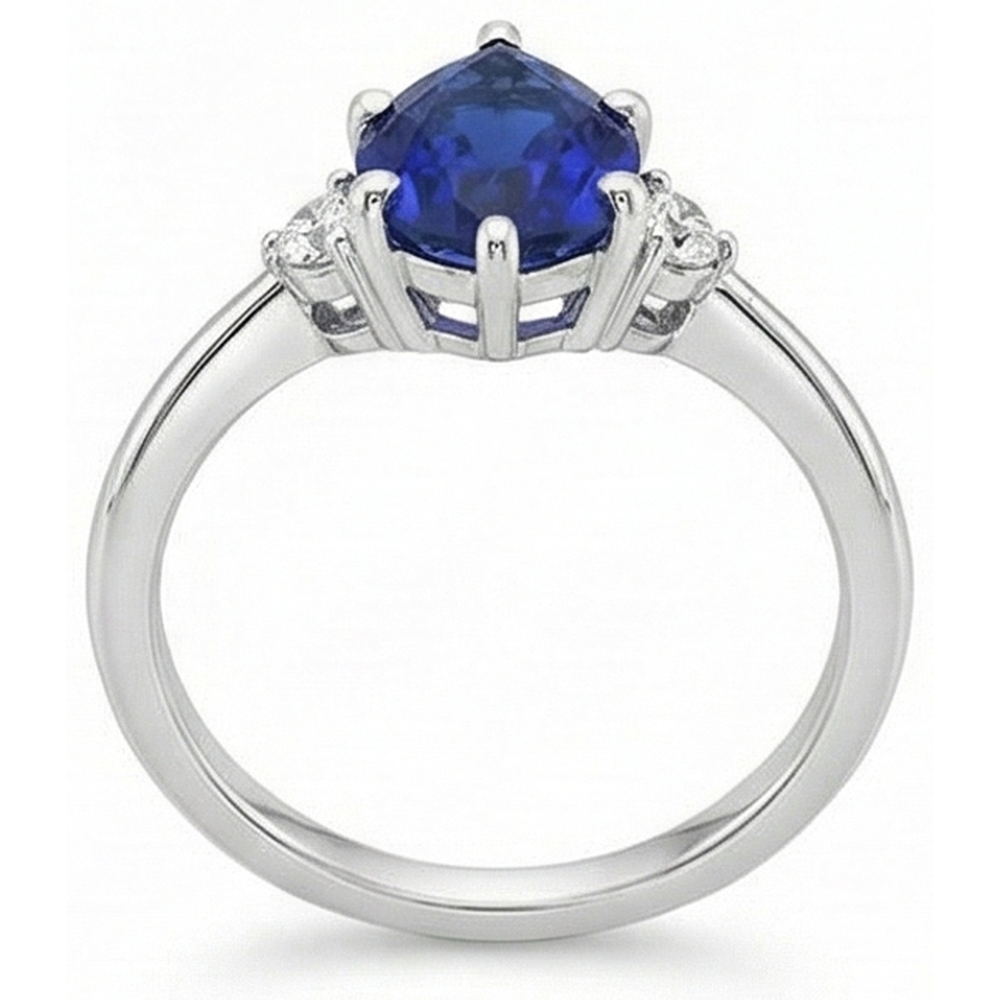 3 Stein Diamant & blauer Saphir Ring 6,75 Karat Konischer Schaft Gold