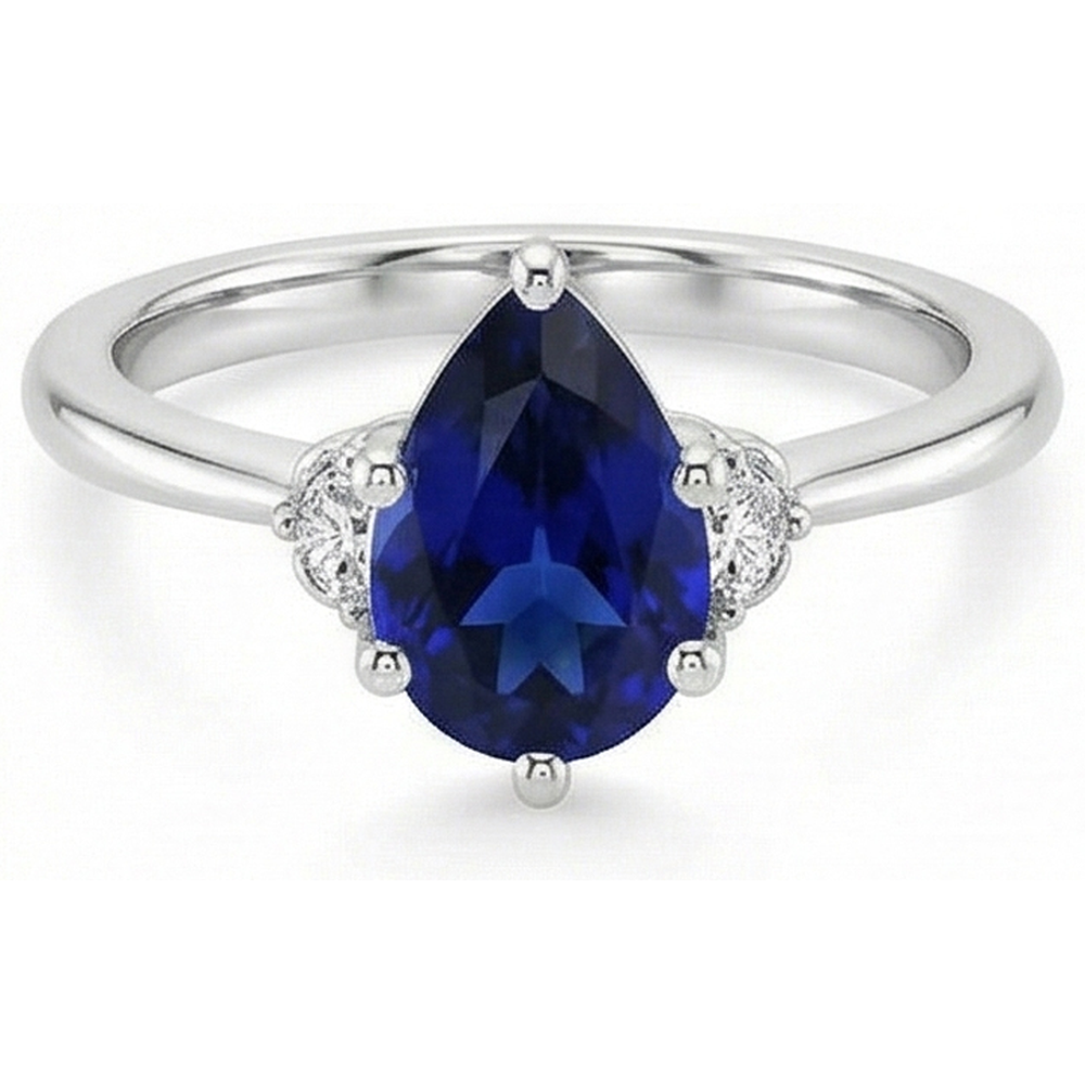 3 Stein Diamant & blauer Saphir Ring 6,75 Karat Konischer Schaft Gold