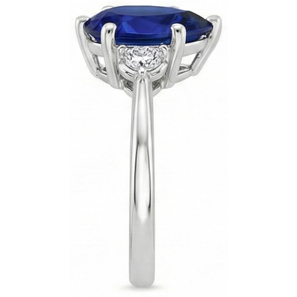 3 Stein Diamant & blauer Saphir Ring 6,75 Karat Konischer Schaft Gold